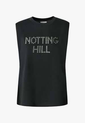 Must varrukateta topp, millel on hõbedast traatsilma abil kiri "NOTTING HILL" ja all väikese kirjana "W.11".