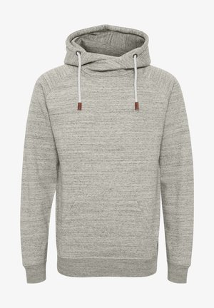 Hallituskarva kapuutsiga sweatshirt tekstuuriga mustriga, millel on ees tasku, valged paelad ja pruuni nahast aksessuurid otstes.