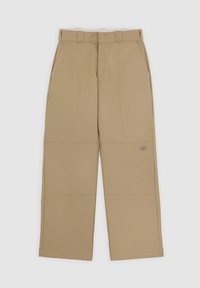 Beige cargobyxor med avslappnad passform, med breda ben, platt front, fyra fickor och subtila sömdetaljer. Hållbart tyg med en mjuk textur.