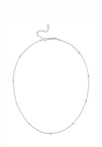 Collana in argento con piccoli perline rotonde lungo la lunghezza. Include una catena di estensione per una vestibilità regolabile. Texture liscia, design minimalista.