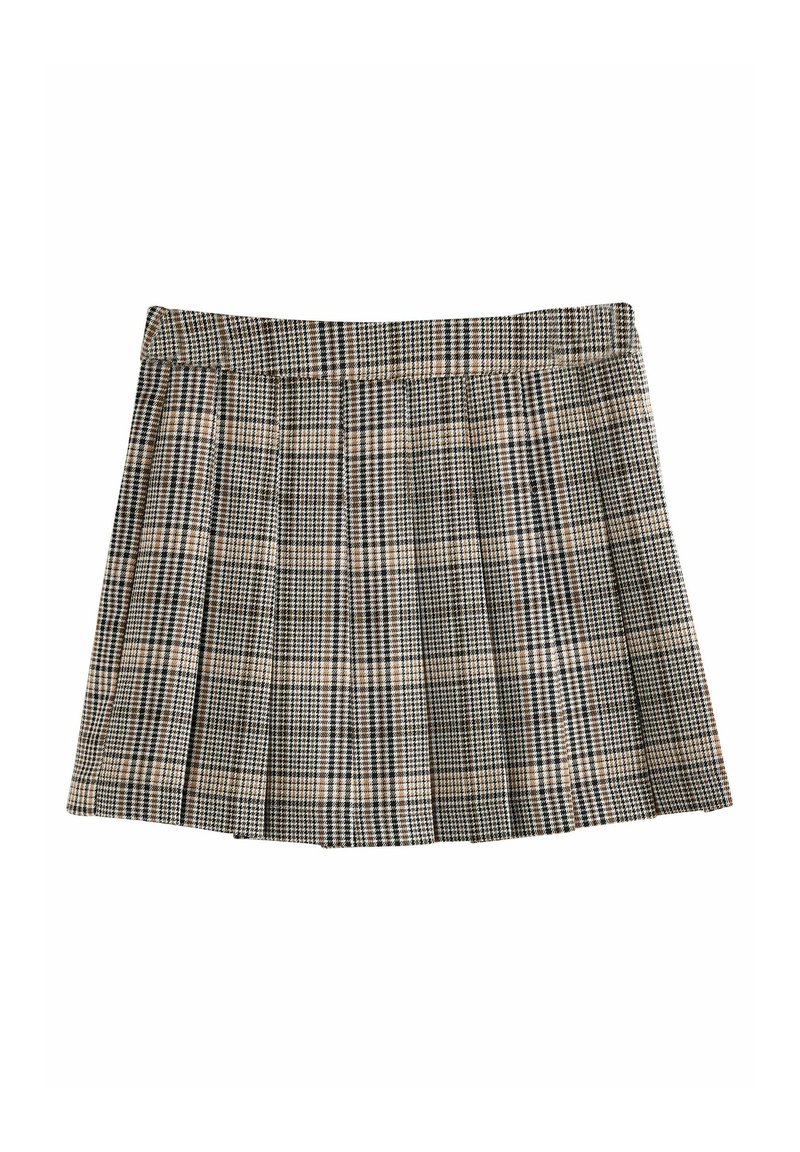 Geruite mini rok met plooien, in zwart, crème en bruin. Gemaakt van geweven stof met een gladde textuur en een aansluitende tailleband.