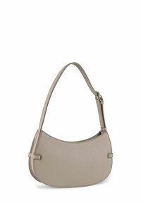 Borsa a tracolla in pelle beige dalla forma arrotondata, superficie strutturata, tracolla regolabile e dettagli di design minimalisti.