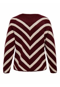 Maglione a righe bordeaux e crema con motivo a zigzag, maniche lunghe e colletto tondo. Tessuto lavorato a maglia con una vestibilità ampia.
