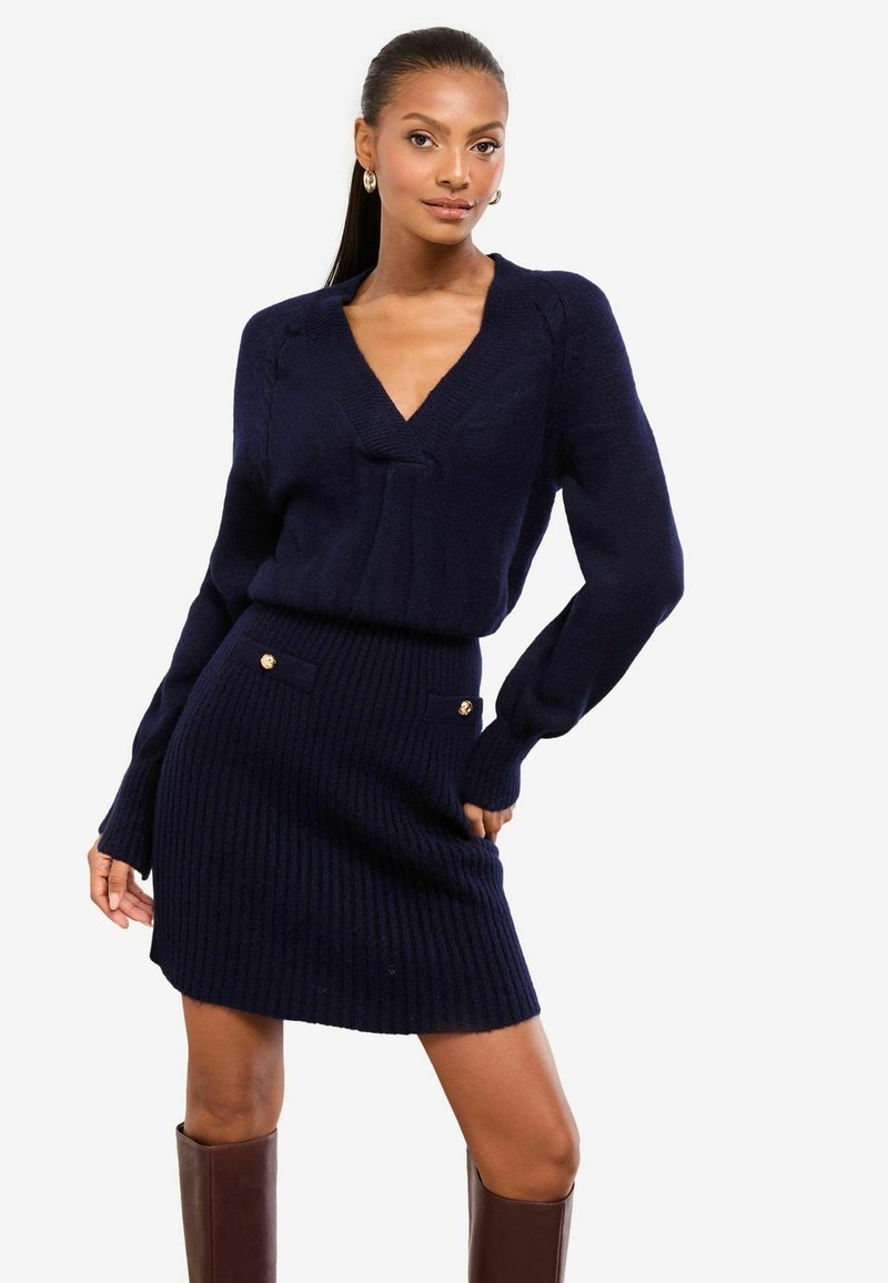 Lipsy PETITE FIT - V-NECK BUTTONED MINI - Robe pull - navy blue/bleu ...
