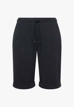 Ciemnoszare bawełniane szorty z elastycznym pasem na sznurku, z podwiniętymi mankietami, gładką teksturą i luźnym krojem zapewniającym komfort.