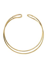 Guldbelagt metalarmbånd med to parallelle, glatte, buede stænger med afrundede ender. Letvægtsdesign med en strømlinet finish.