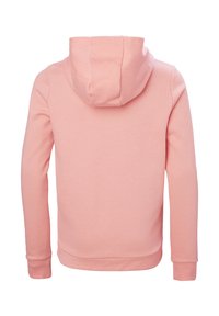 Sudadera rosa con una textura suave, que cuenta con capucha con cordón y puños acanalados. La parte posterior es lisa y tiene un diseño de corte regular.