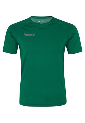 Groen sportshirt met korte mouwen, gemaakt van ademend materiaal. Beschikt over een ronde halslijn en het Hummel-logo in zilver op de linkerkant van de borst.