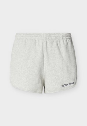 Lysegrå myke stoffshorts med elastisk midjebånd og "BJÖRN BORG"-logo på fremre nederste høyre side.