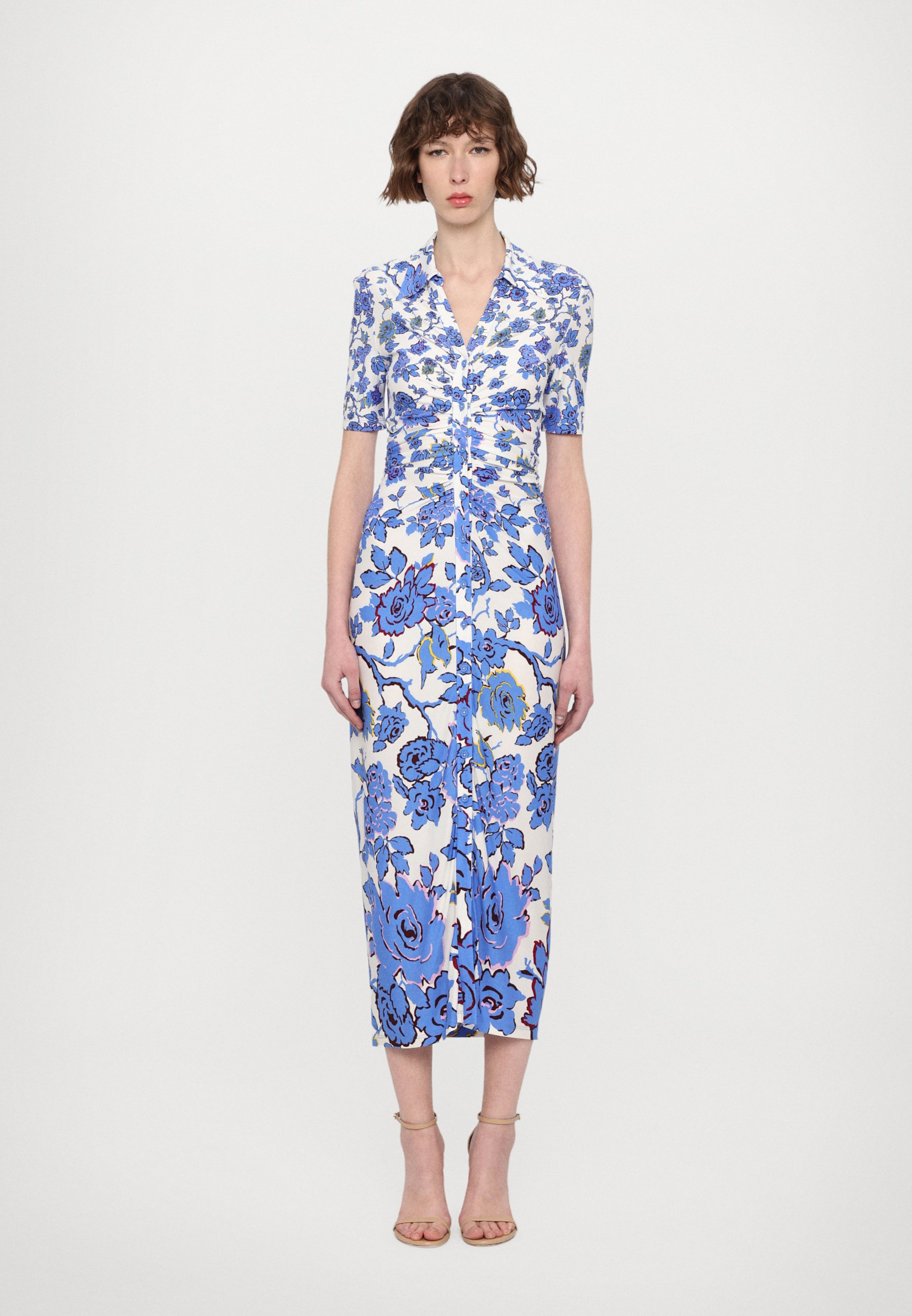 diane von furstenberg blue and white dress Diane von Furstenberg Queena Floral Cotton Midi Dress in Blue