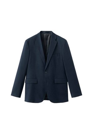 Mornarski blejzer od teksturirane tkanine, s jednim dugmetom, dva prednja džepa i rever kragnom. Obložen unutrašnji deo s minimalnim detaljima.