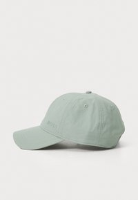 Light green baseball cap made of soft fabric. Features a curved visor, embroidered logo on the front, and vent eyelets for breathability.