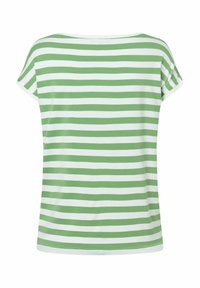 Groene en witte gestreepte T-shirt met korte mouwen, gemaakt van zachte stof, met een losse pasvorm en ronde hals.