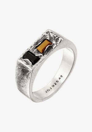 HAZE & GLORY, RING SIEGELRING ONYX SCHWARZ TIGERAUGE BRAUN 925 STERLING SILBER - Ring - silver-coloured