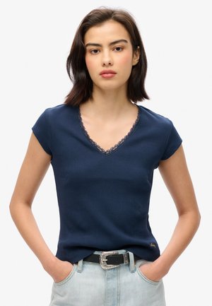 ESSENTIAL TRIM V-NECK - T-shirt print - richest navy