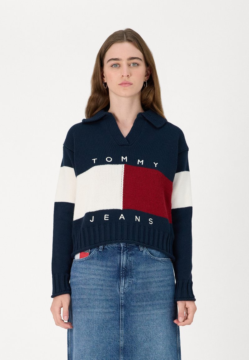 Tommy Jeans FLAG RUGBY SWEATER - Jumper - dark night navy