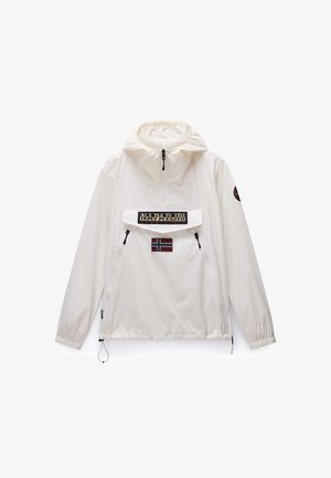 Biała, lekka kurtka z kapturem, kieszenią z przodu i regulowanym sznurkiem. Posiada naszywkę z logo oraz akcent w postaci norweskiej flagi.