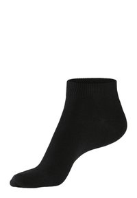 Schwarze Knöchelsocken, gerippte Textur, enganliegende Passform, nahtlose Zehenpartie, entworfen für Komfort und Atmungsaktivität. Geeignet für Freizeit- oder Sportbekleidung.