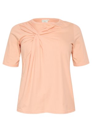 Kortärmad, ljus persikofärgad T-shirt med en twistad designdetalj fram, tillverkad av mjukt, lätt material med rund halsringning.