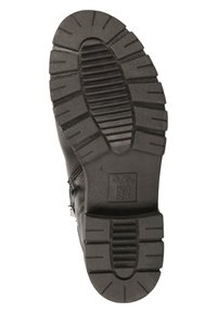 Semelle de botte en caoutchouc noir avec un motif de semelle épais et texturé. Présente un logo en relief indiquant "High Soft" près de la zone du talon.