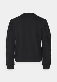 Sweat-shirt noir à manches longues, avec poignets côtelés et col rond. Présente des détails bouffants aux épaules et une texture de tissu lisse.