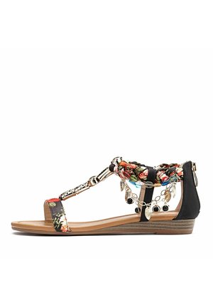Sandalen met sleehak - schwarz / rot / braun / bunt