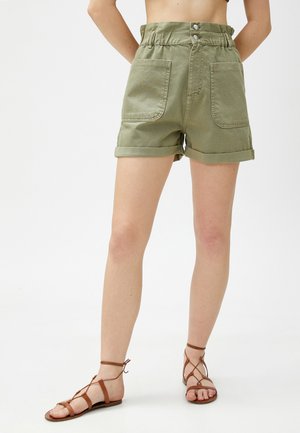 HIGH WAIST BUTTON DETAIL - Shorts vaqueros - khaki