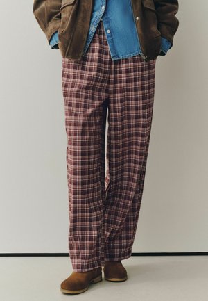 Next, TALL FIT - BRUSHED BARREL LEG TROUSERS - Trousers - berry red check