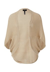Licht beige opengehaakte cardigan met een ontspannen pasvorm, wijde mouwen en een afgeronde zoom. Gemaakt van een gestructureerd garen zonder sluitingen.