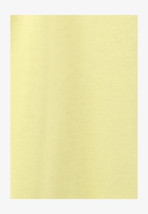 Tessuto di cotone giallo chiaro con una consistenza liscia e una fine rigatura. Colore uniforme senza motivi o accenti visibili.