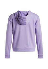 Lilac hooded sweatshirt made of soft fabric, featuring a relaxed fit, long sleeves, and ribbed cuffs. Back view shows seamless hood design.