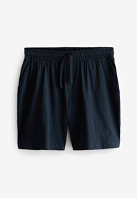 Pantalones cortos de hombre en color azul marino, confeccionados en una tela suave, con una cinturilla elástica y cordones de ajuste, además de dos bolsillos laterales.