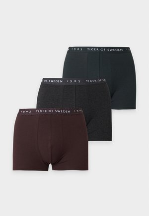 Homme athlétique debout, pieds nus, portant un boxer sombre avec une ceinture "Tiger of Sweden" sur un fond clair uni.
