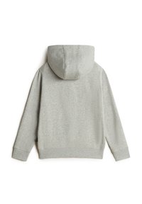 Hoodie gris clair en tissu doux, doté d'une grande capuche, de manches longues et de poignets et ourlet côtelés. Aucun motif ou accent visible.