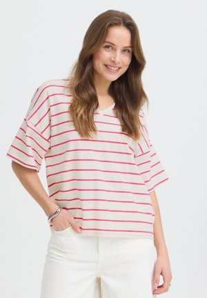 b.young BYPANDINNA VNECK TSHIRT 3 - T-shirt imprimé - raspberry rose/white stripe