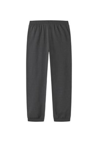 Grå sweatpants lavet af blødt, elastisk stof med elastisk taljebånd og tilspidsede manchetter ved anklerne. Ingen mønstre eller synligt hardware.