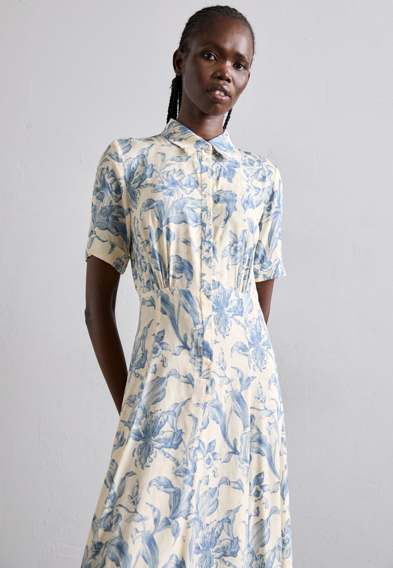 sandro floral shirt dress Sandro Floral Shirt Dress In Ecru / Bleu - 40% Off