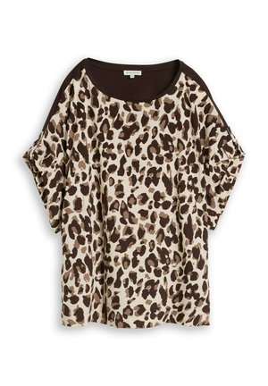 TOM TAILOR, T-SHIRT FABRIC MIX LEO - T-Shirt print - brown beige leo print