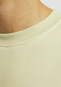 Világoszöld, rövid ujjú ing, puha, sima textúrával és kerek nyakkivágással. Az anyag rugalmasnak tűnik, diszkrét varrási részletekkel.