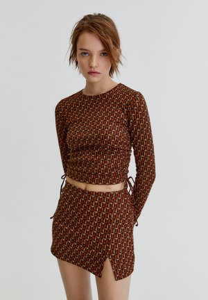 GATHERED JACQUARD - Long sleeved top - brown