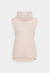 Ärmelloser, leichter Rollkragenpullover aus weichem, strukturiertem cremfarbenem Garn mit Rippmuster und lässiger Passform.