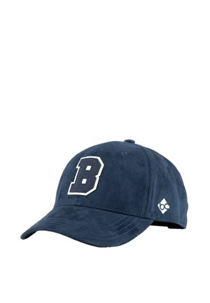 Marineblaue Baseballkappe mit einem großen, weiß umrandeten Buchstaben "B" auf der Vorderseite und einem kleinen weißen Logo an der Seite.