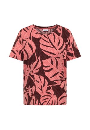 Cecil, T-SHIRT WITH ROUND NECK AND LEAF PRINT - T-shirt imprimé - coral