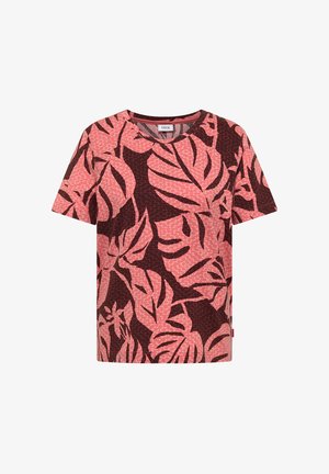 Cecil, T-SHIRT WITH ROUND NECK AND LEAF PRINT - T-shirt imprimé - coral
