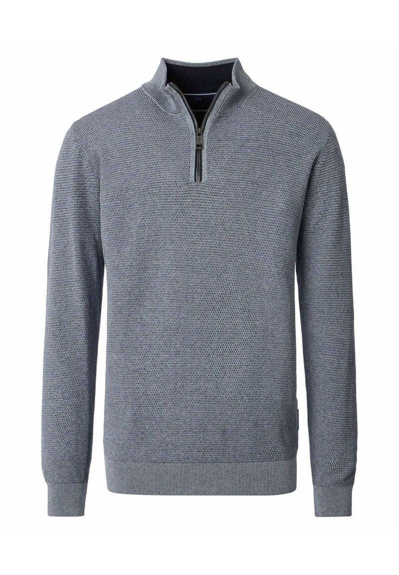 Maglione grigio a maniche lunghe in maglia con motivo testurizzato, colletto con zip a quarto, polsini e orlo a coste.
