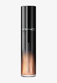 Tubo nero lucido di ombretto liquido MAC Dazzleshadow con un colore rosa dorato scintillante visibile all'interno.