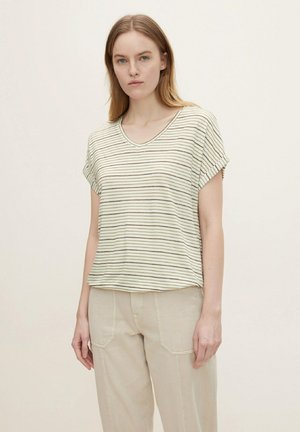 Printtipaita - offwhite olive stripe