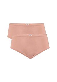 Twee paar hooggetailleerde slips in een zachte blush kleur, gemaakt van soepel katoen met een naadloos ontwerp en een elastische tailleband.