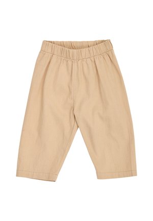 Pantaloni beige per bambini piccoli con elastico in vita e gambe dal taglio dritto, realizzati in tessuto morbido e strutturato.