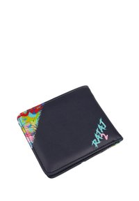 Wallet featuring a dark exterior with a vibrant, multicolored patterned edge. Text "RAFAJ 2" in stylized lettering on the front.